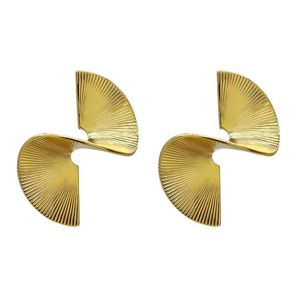 Gold and silver metal spiral fan-shaped earrings - Picture 12 of 12